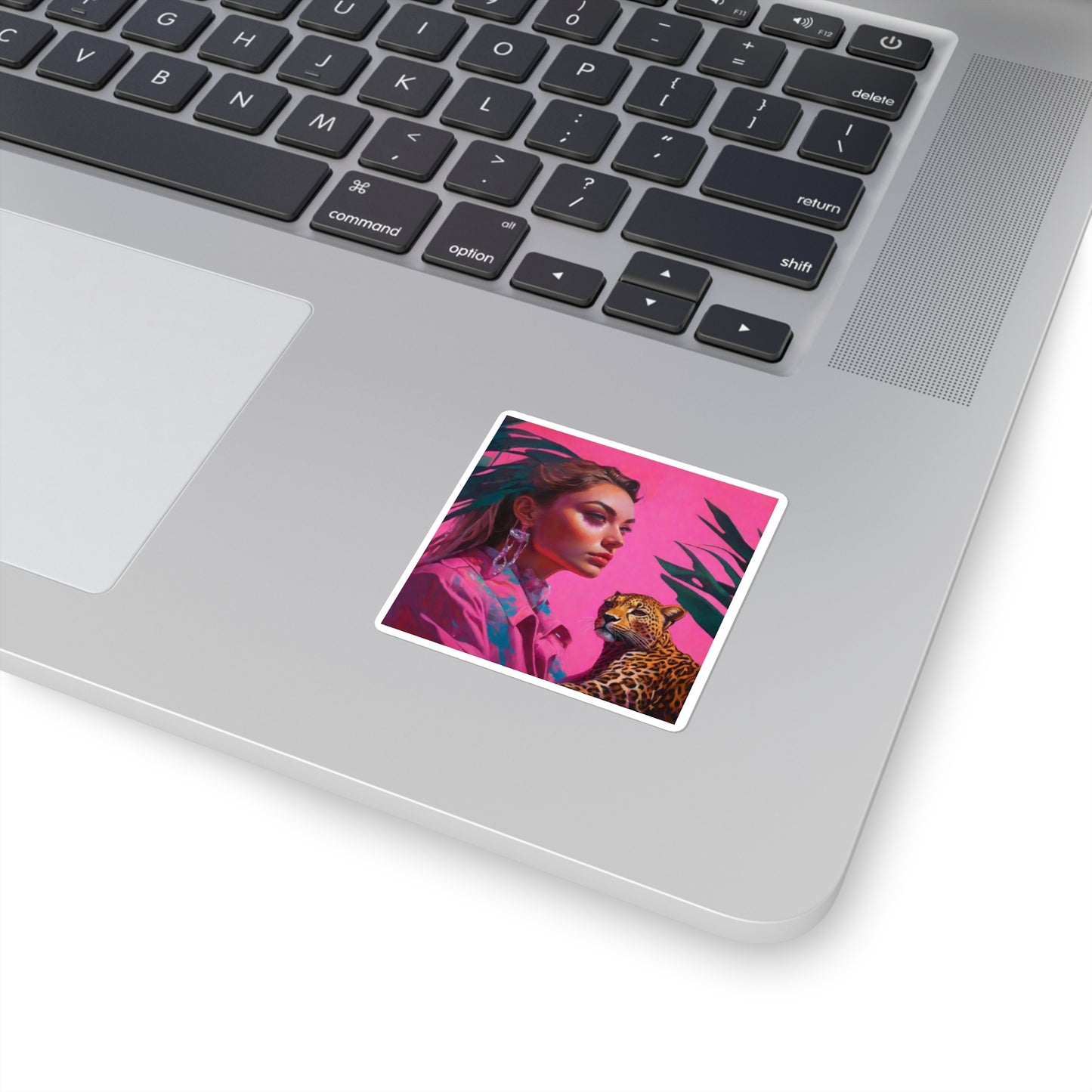 Square Stickers Ai Girl with Cheetah