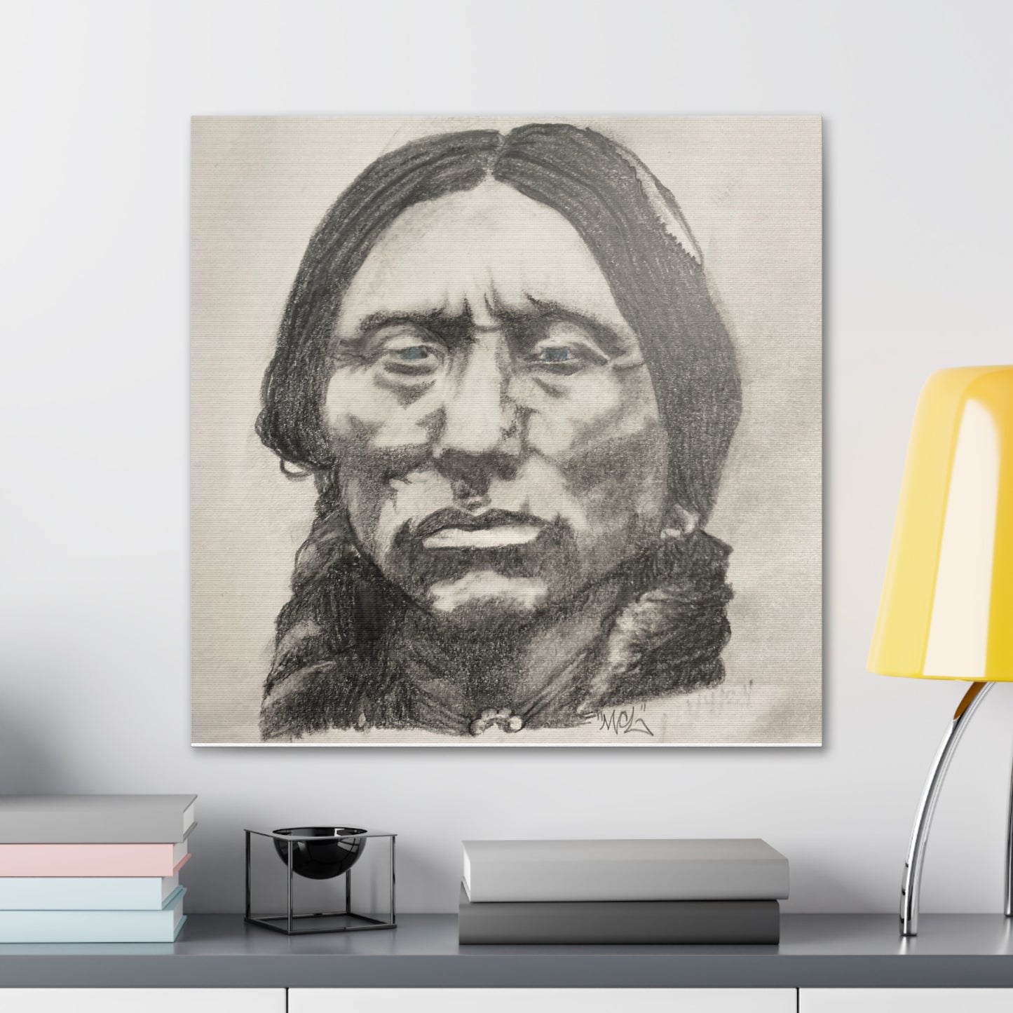 Canvas Print of Quanah Parker Portrait in Charcoal by Chris Limas