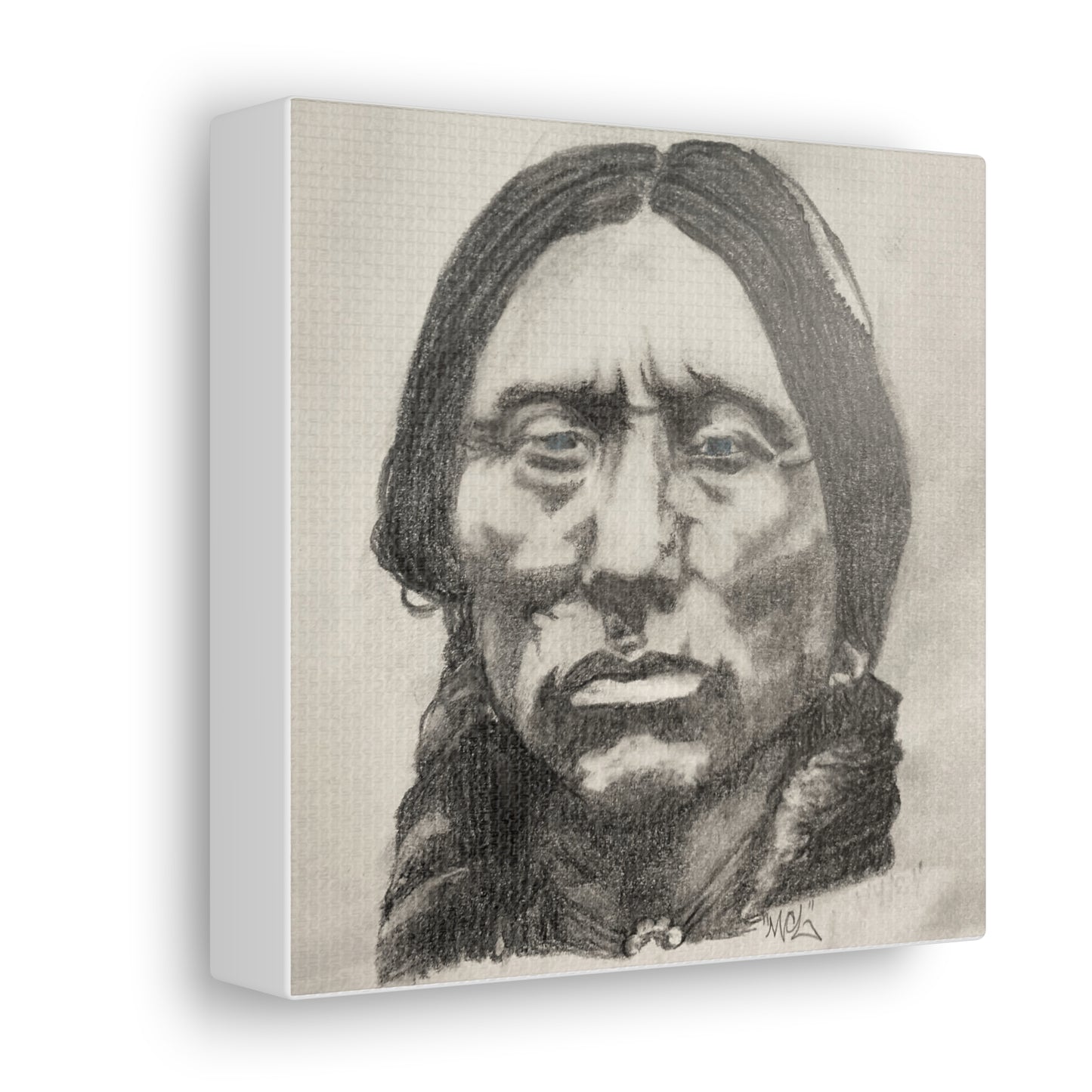 Canvas Print of Quanah Parker Portrait in Charcoal by Chris Limas