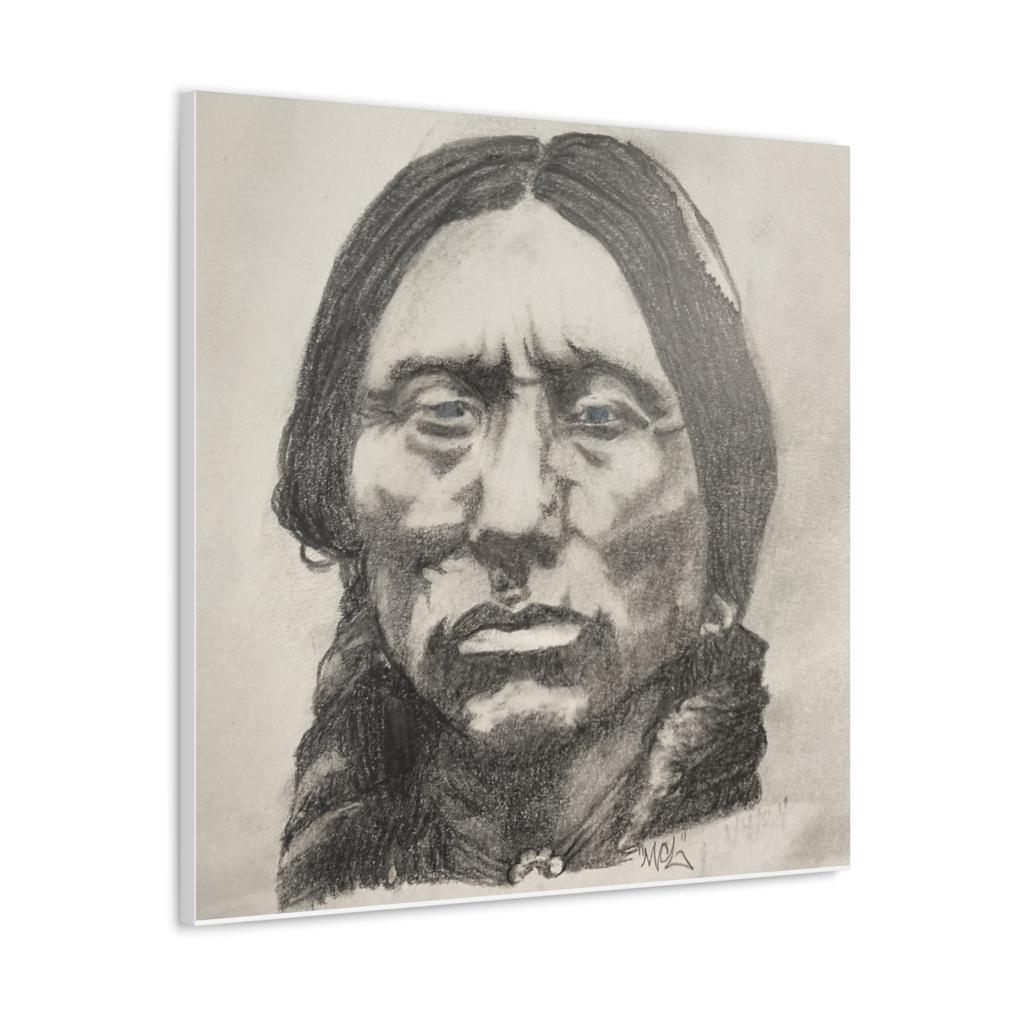 Canvas Print of Quanah Parker Portrait in Charcoal by Chris Limas