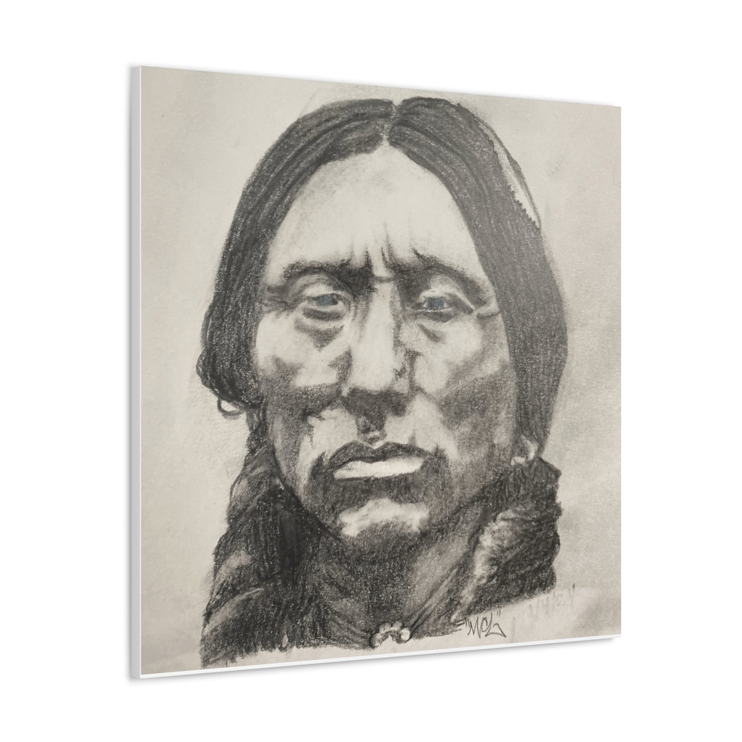 Canvas Print of Quanah Parker Portrait in Charcoal by Chris Limas