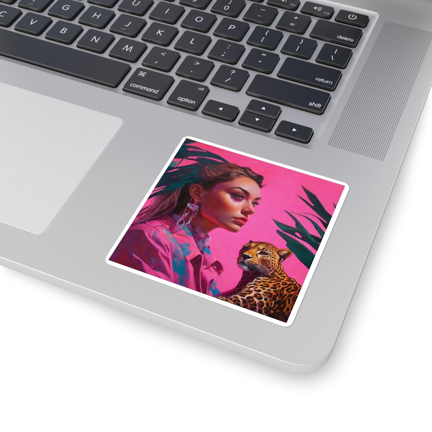 Square Stickers Ai Girl with Cheetah