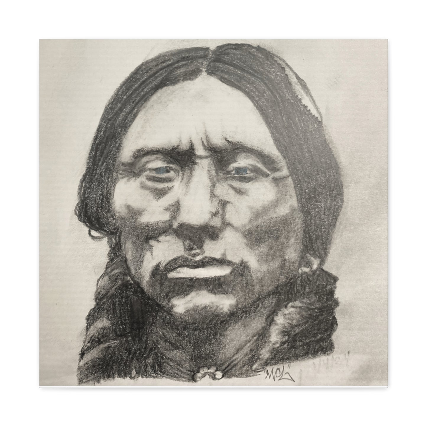 Canvas Print of Quanah Parker Portrait in Charcoal by Chris Limas
