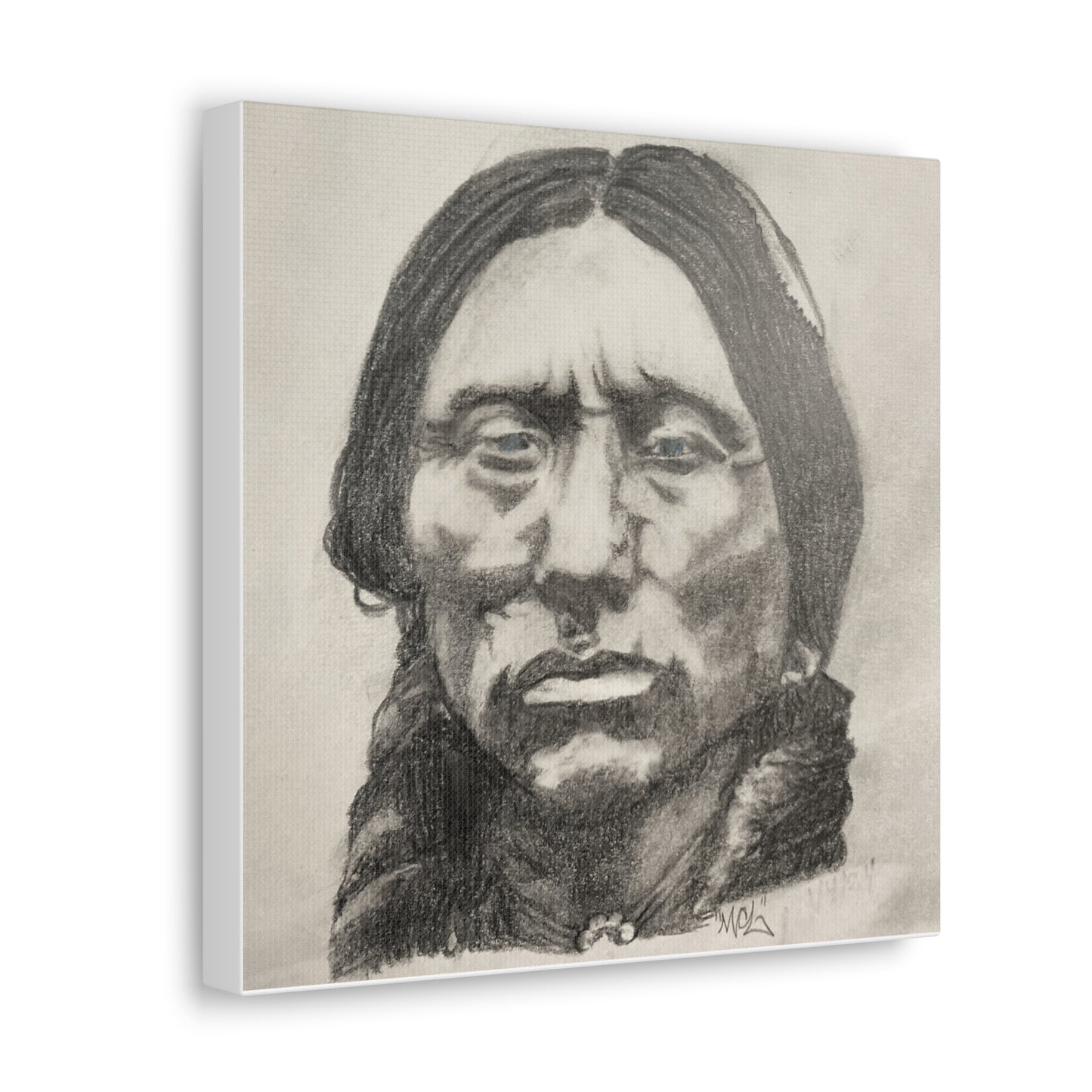 Canvas Print of Quanah Parker Portrait in Charcoal by Chris Limas