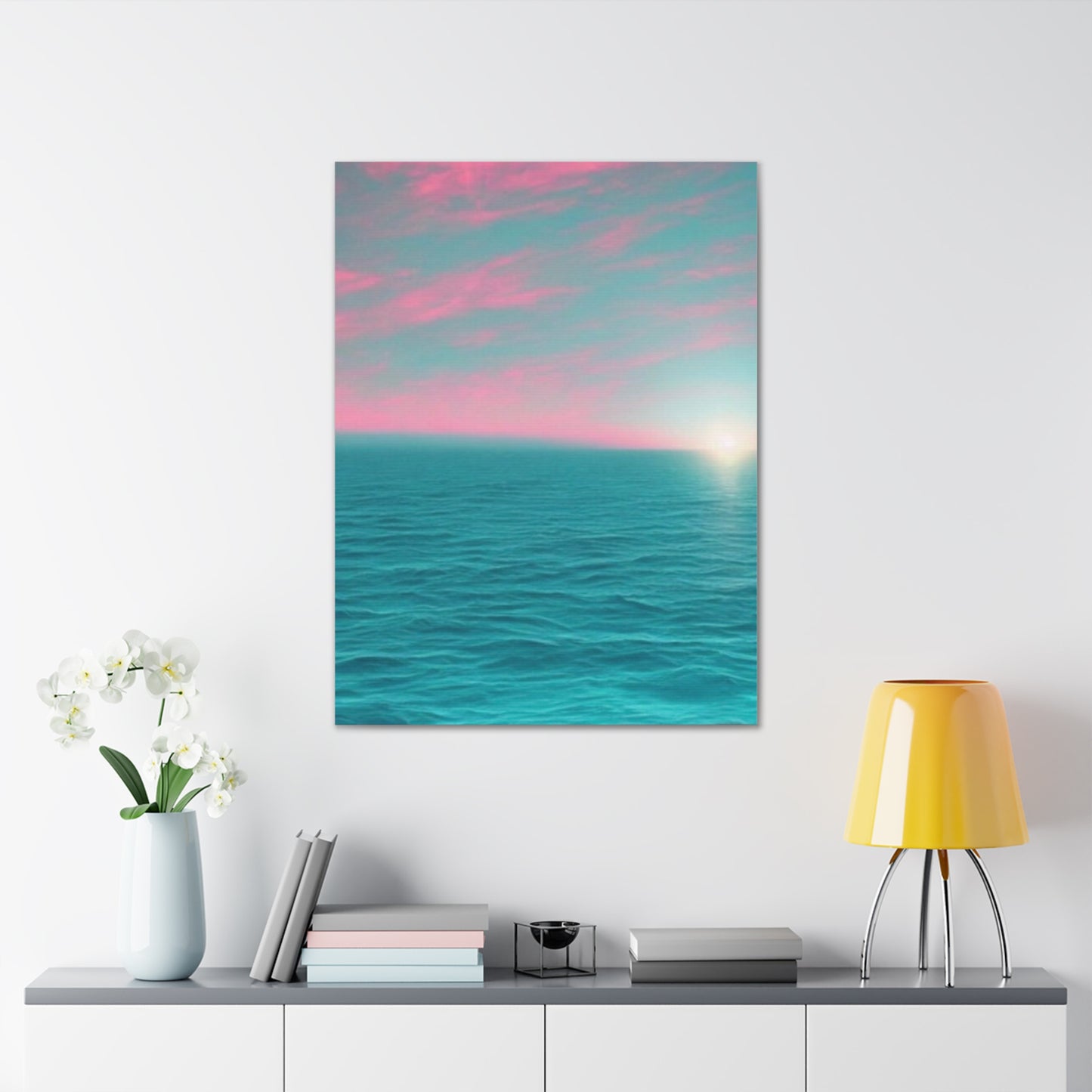 Canvas Wrap - Pink Clouds and Teal Ocean Scene
