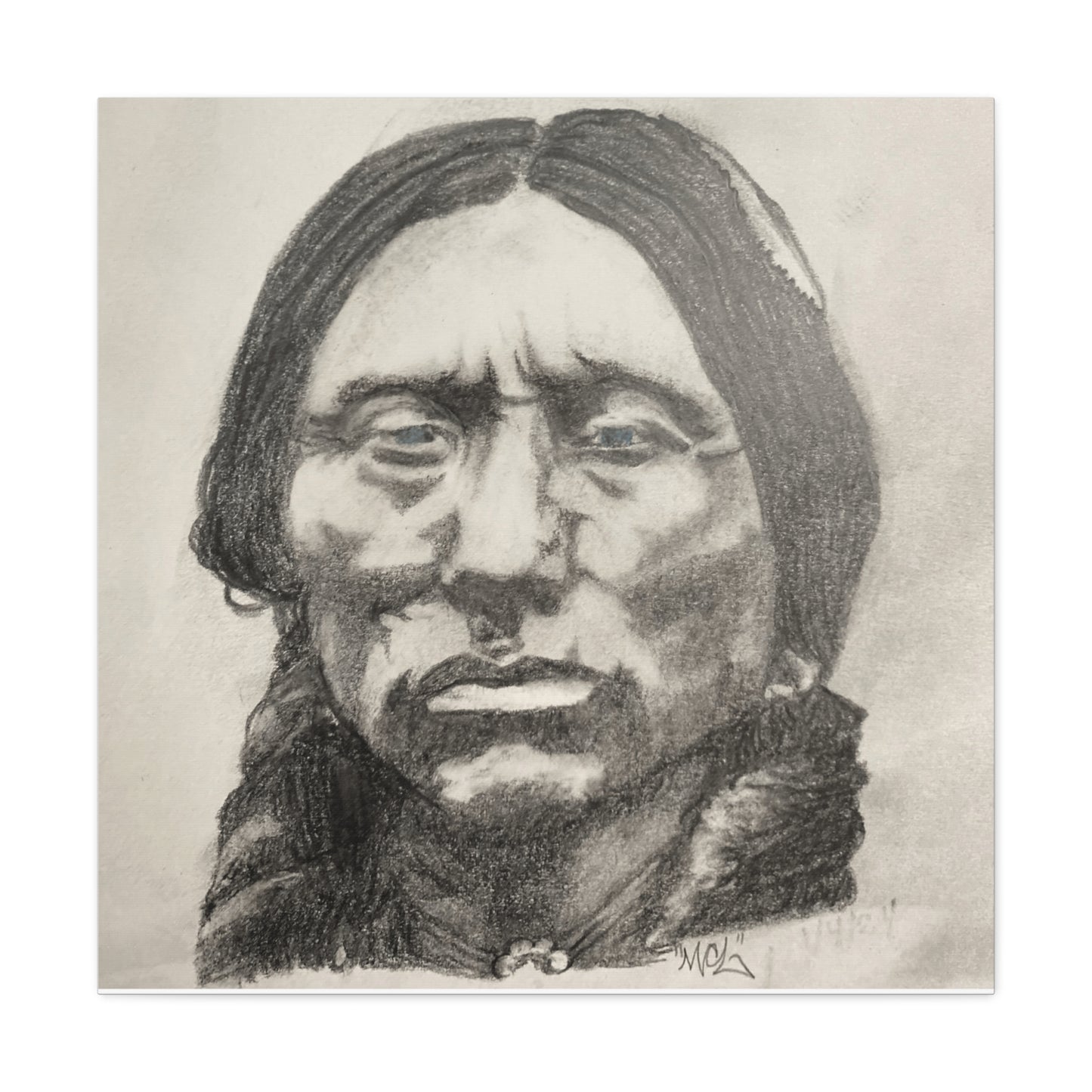 Canvas Print of Quanah Parker Portrait in Charcoal by Chris Limas