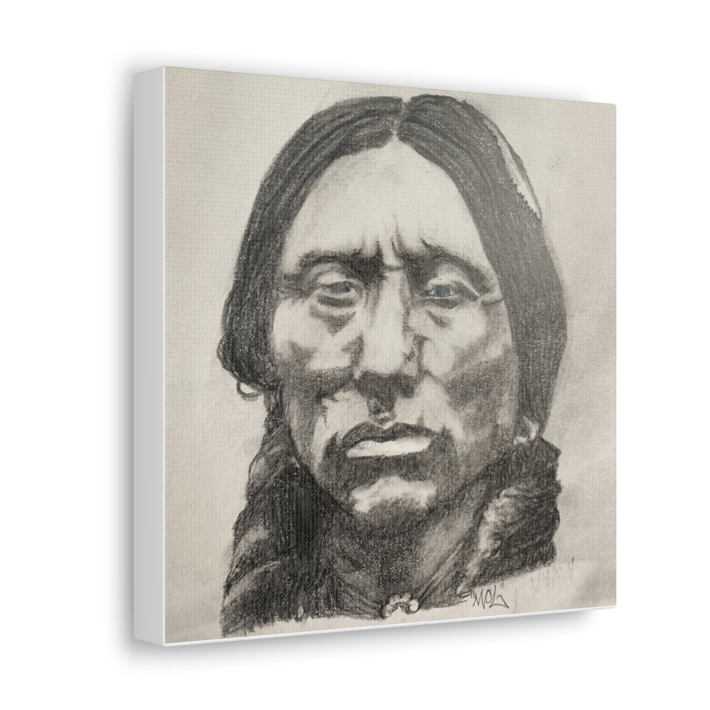 Canvas Print of Quanah Parker Portrait in Charcoal by Chris Limas