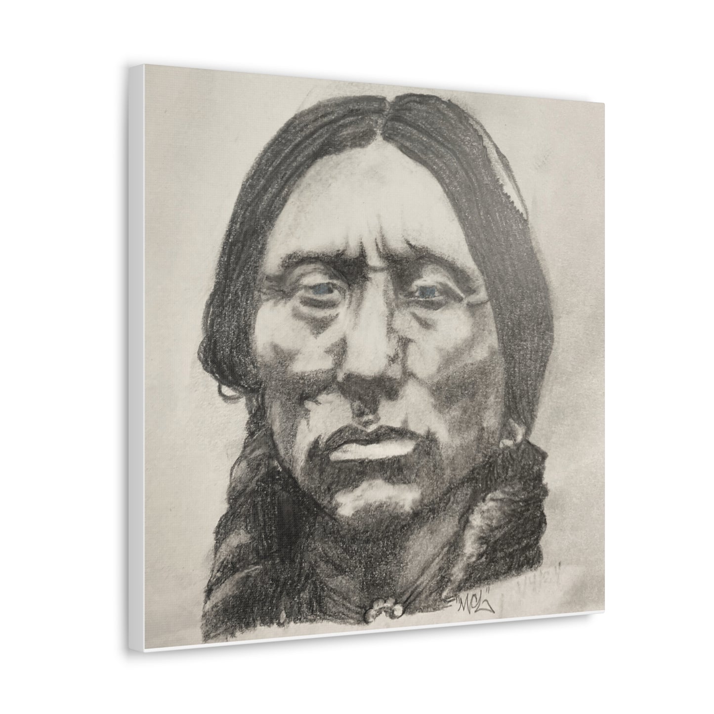 Canvas Print of Quanah Parker Portrait in Charcoal by Chris Limas