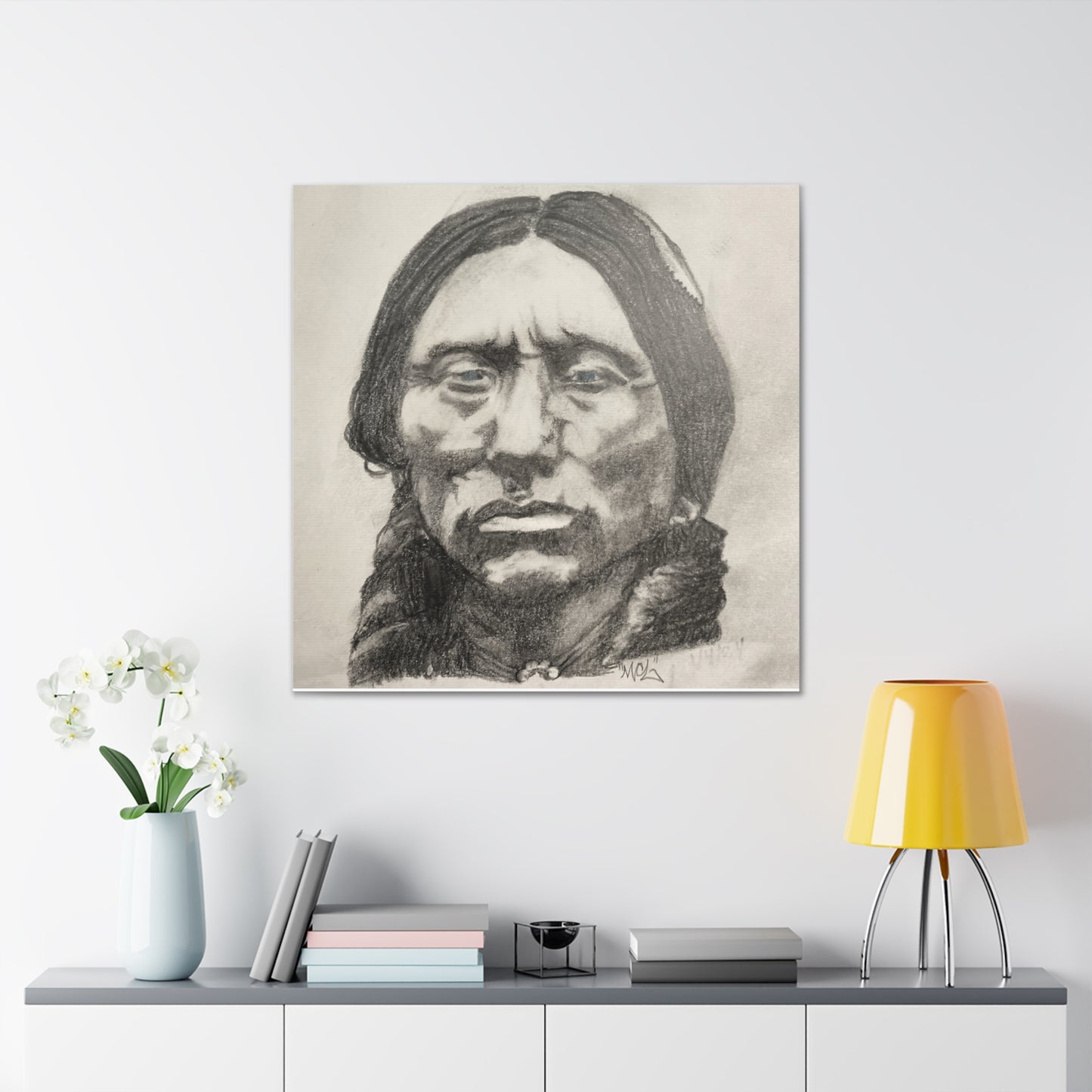 Canvas Print of Quanah Parker Portrait in Charcoal by Chris Limas
