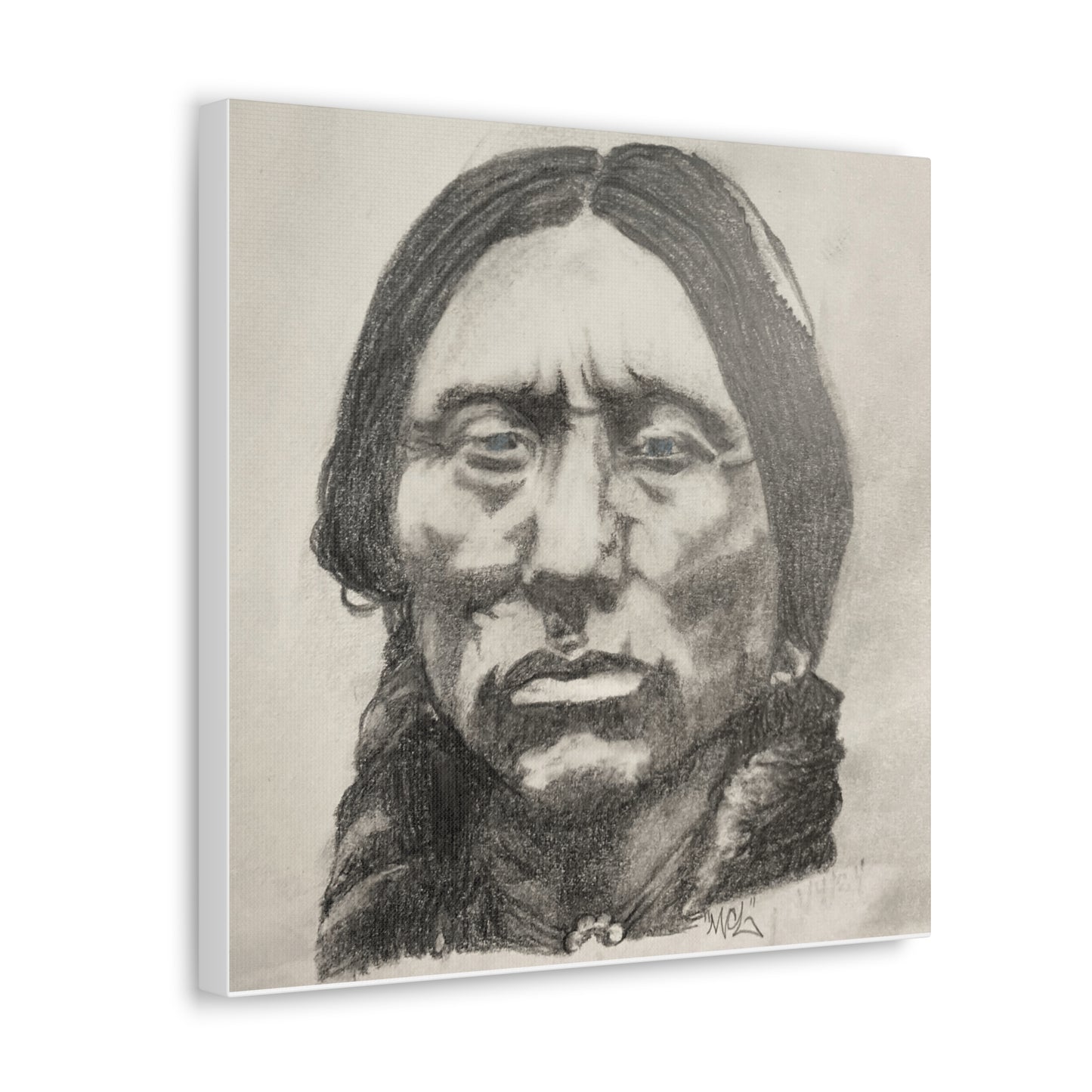 Canvas Print of Quanah Parker Portrait in Charcoal by Chris Limas