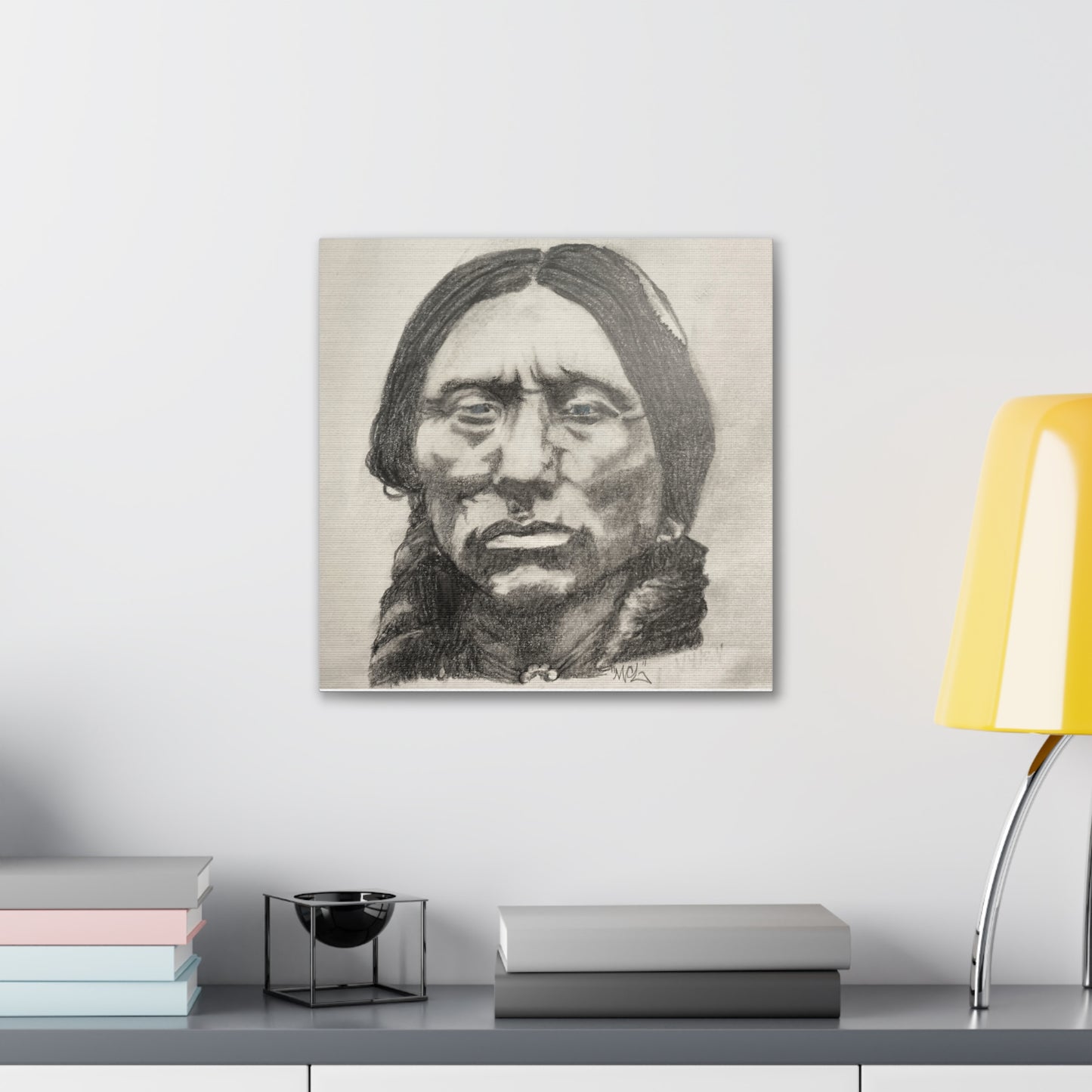 Canvas Print of Quanah Parker Portrait in Charcoal by Chris Limas