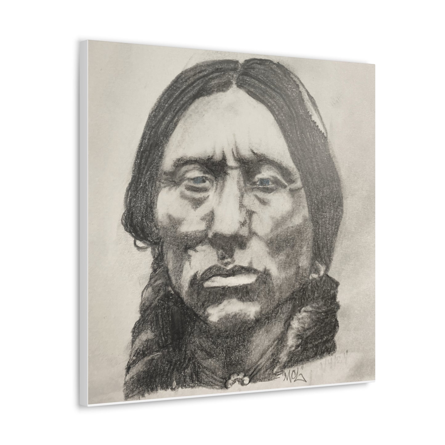 Canvas Print of Quanah Parker Portrait in Charcoal by Chris Limas