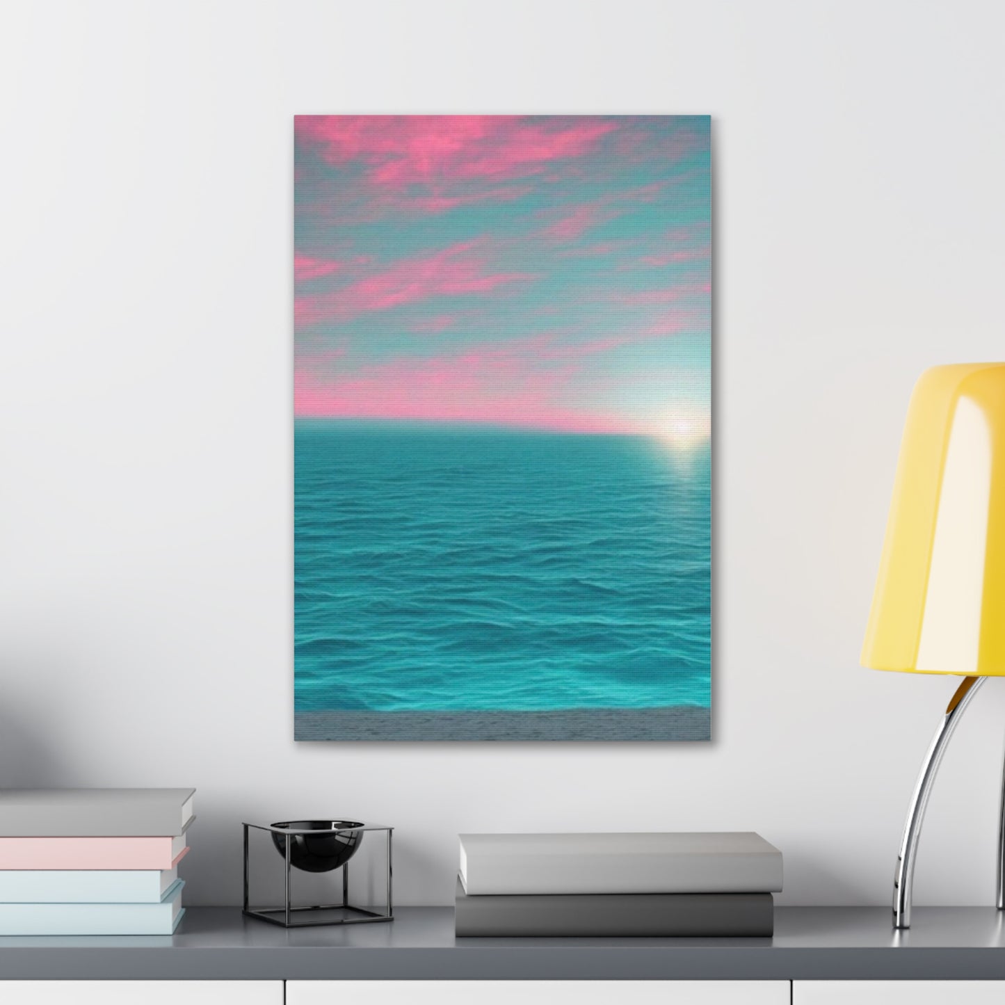 Canvas Wrap - Pink Clouds and Teal Ocean Scene