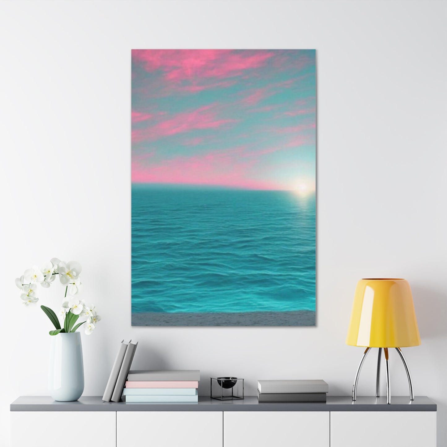 Canvas Wrap - Pink Clouds and Teal Ocean Scene