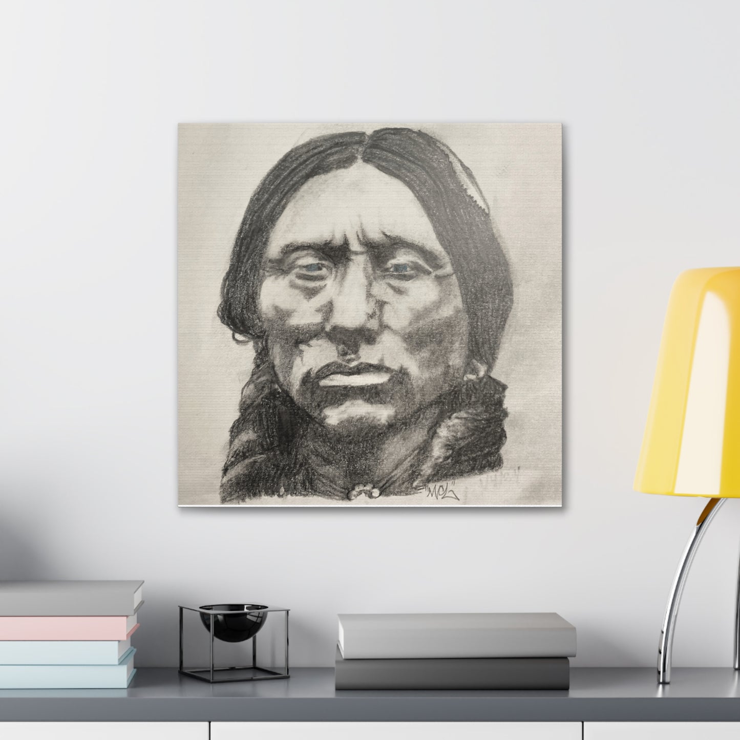 Canvas Print of Quanah Parker Portrait in Charcoal by Chris Limas