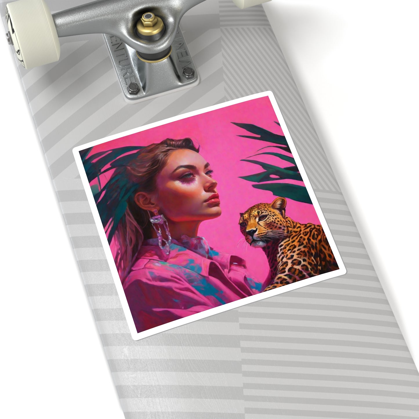 Square Stickers Ai Girl with Cheetah