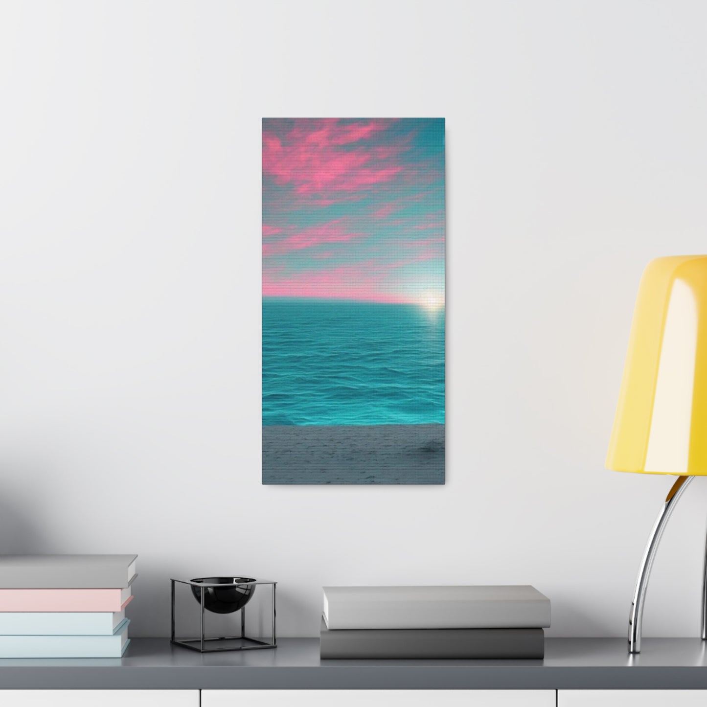 Canvas Wrap - Pink Clouds and Teal Ocean Scene