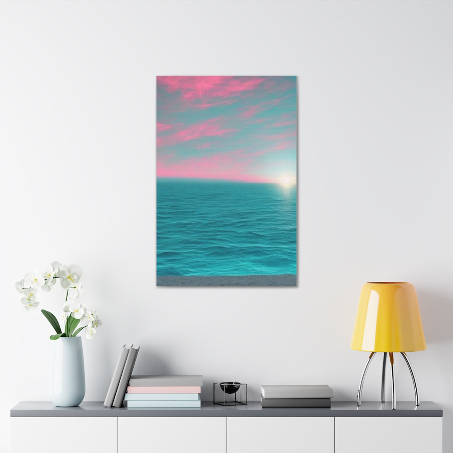 Canvas Wrap - Pink Clouds and Teal Ocean Scene
