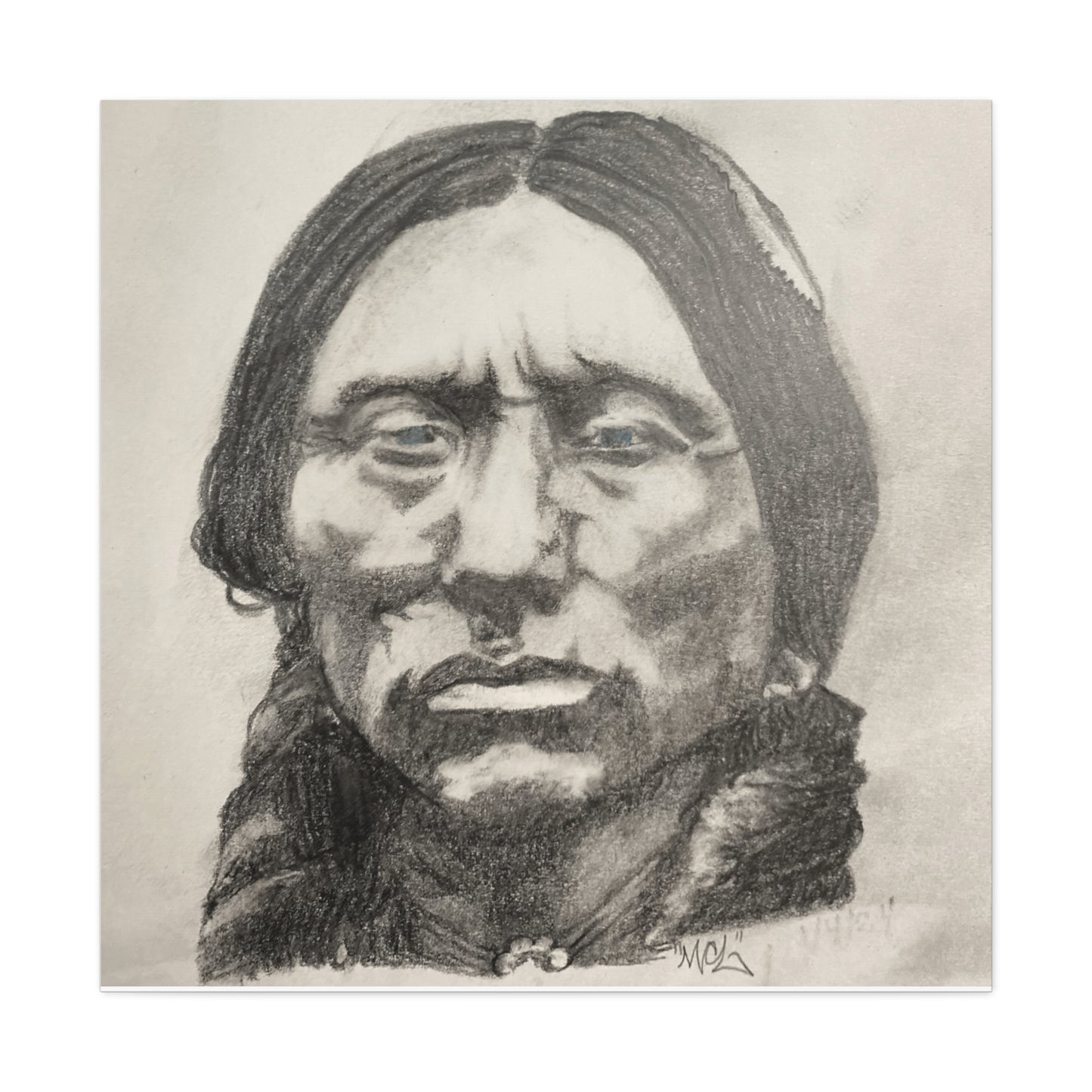 Canvas Print of Quanah Parker Portrait in Charcoal by Chris Limas
