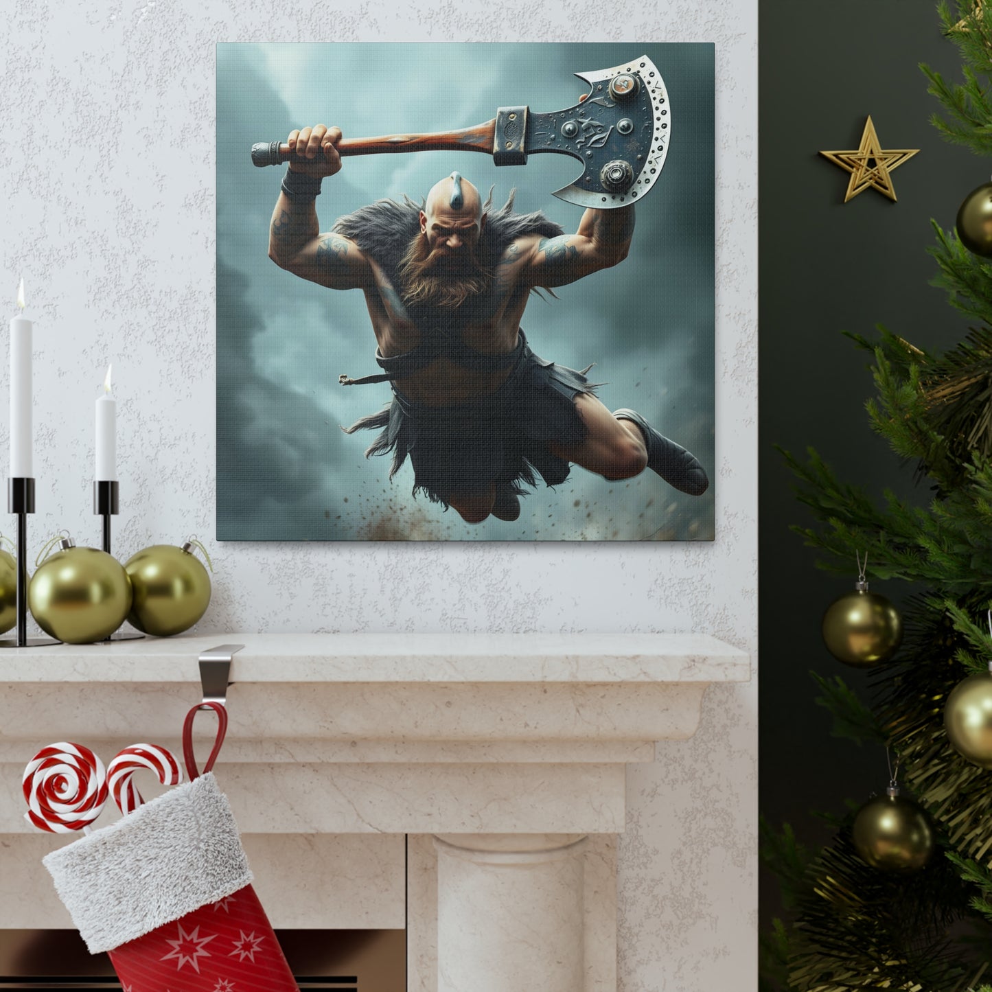 Viking Beserker in Mid Air Assault- Canvas Print