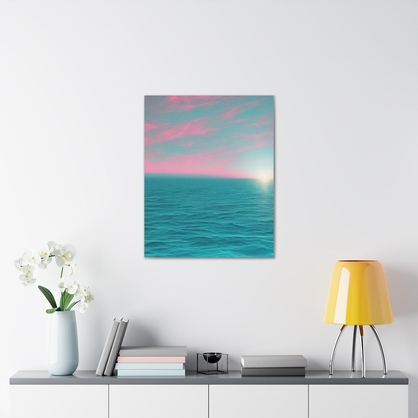 Canvas Wrap - Pink Clouds and Teal Ocean Scene