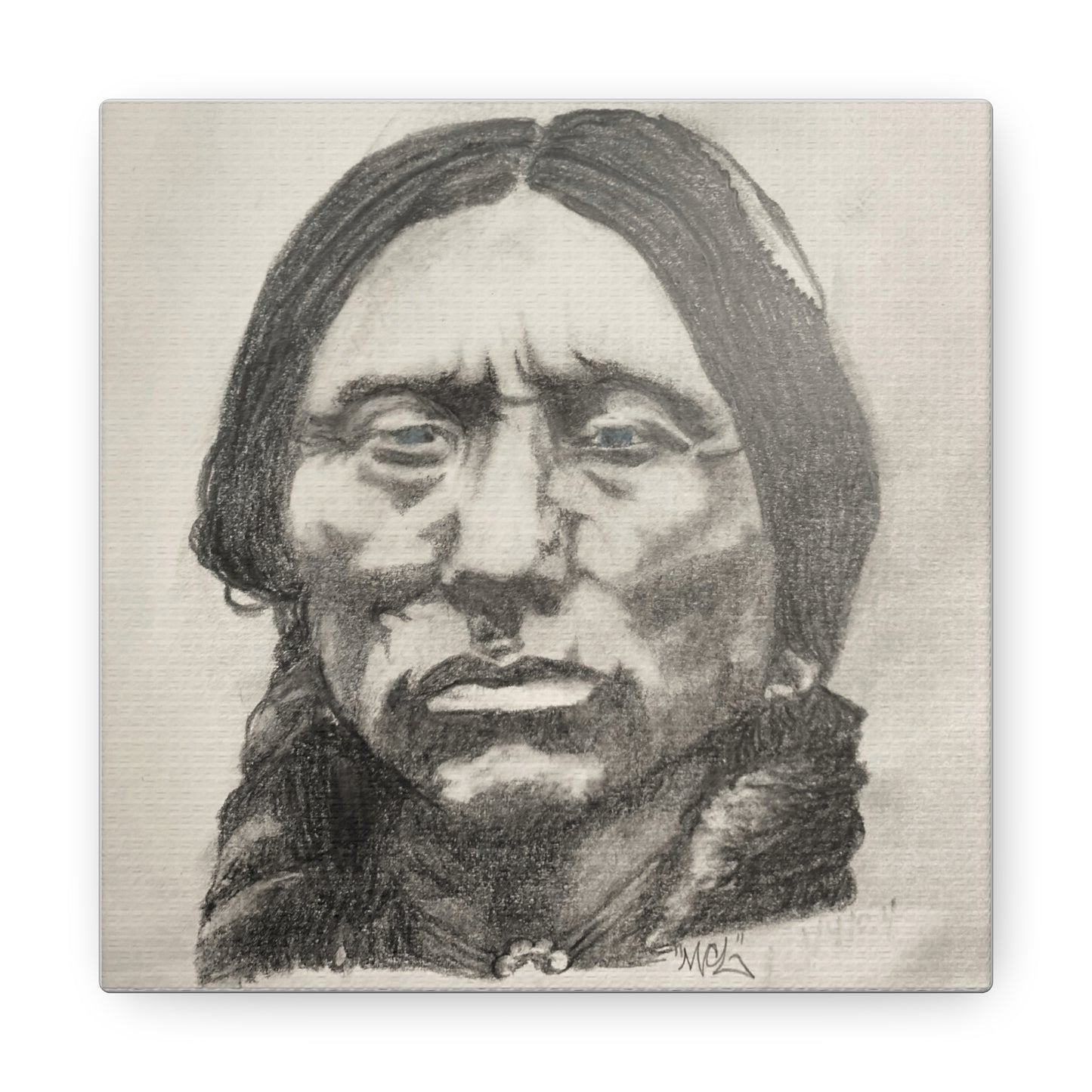 Canvas Print of Quanah Parker Portrait in Charcoal by Chris Limas