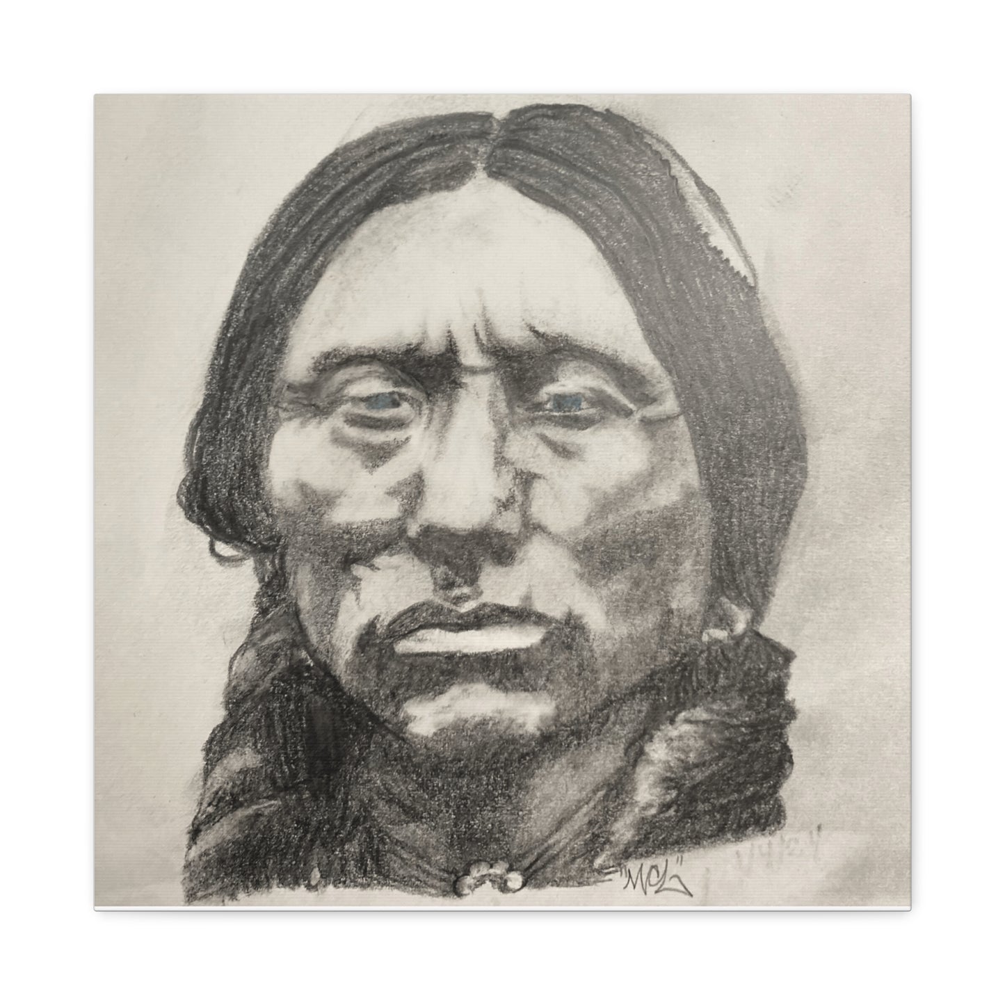 Canvas Print of Quanah Parker Portrait in Charcoal by Chris Limas