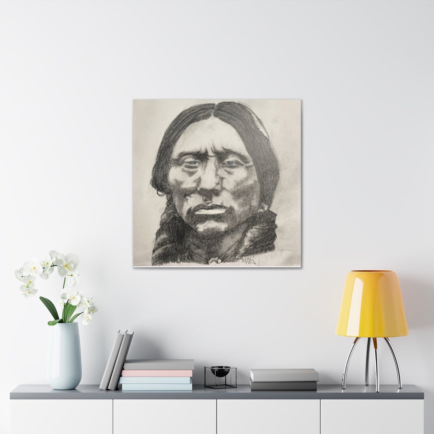 Canvas Print of Quanah Parker Portrait in Charcoal by Chris Limas