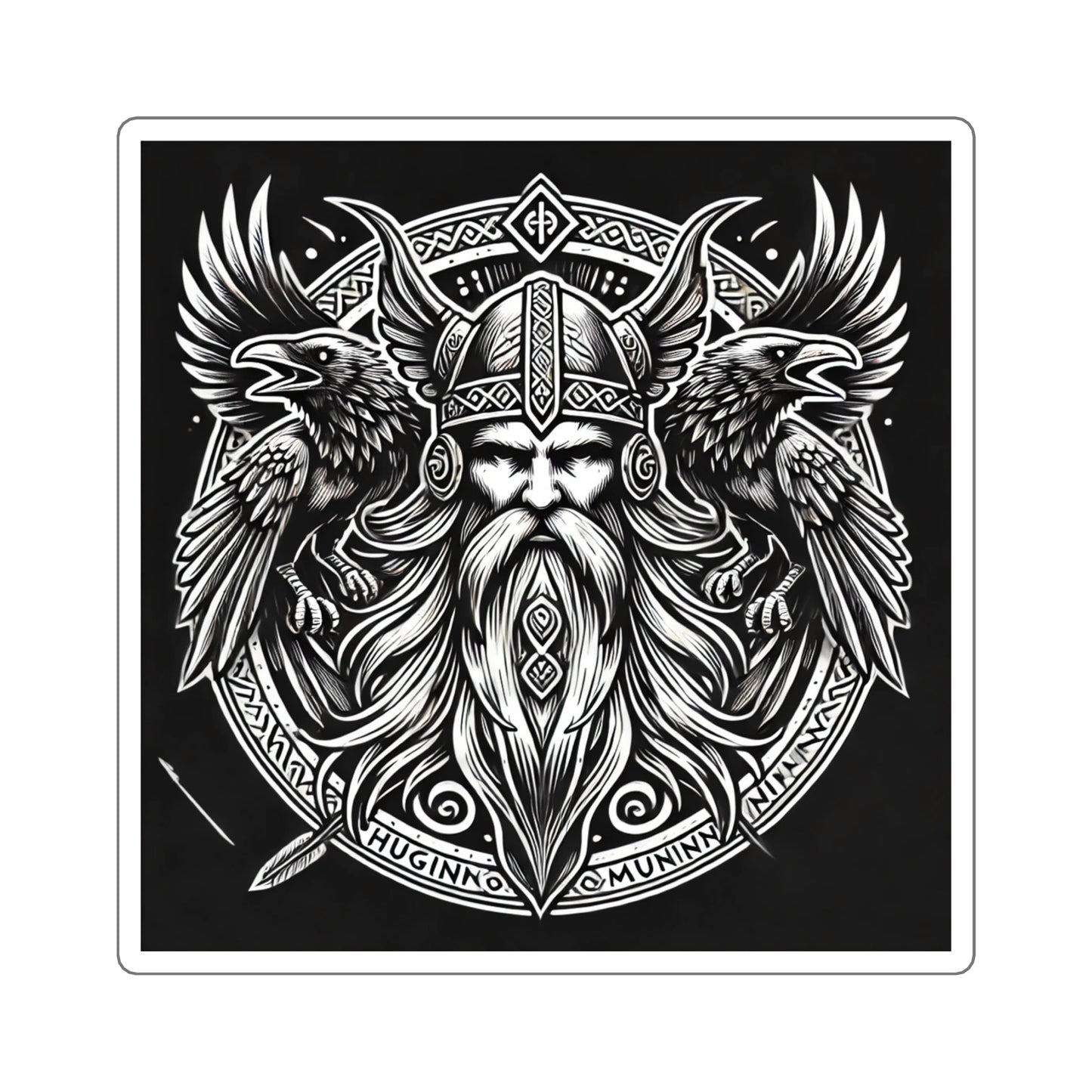 Odin with his Ravens Huginn and Muninn- Square Stickers