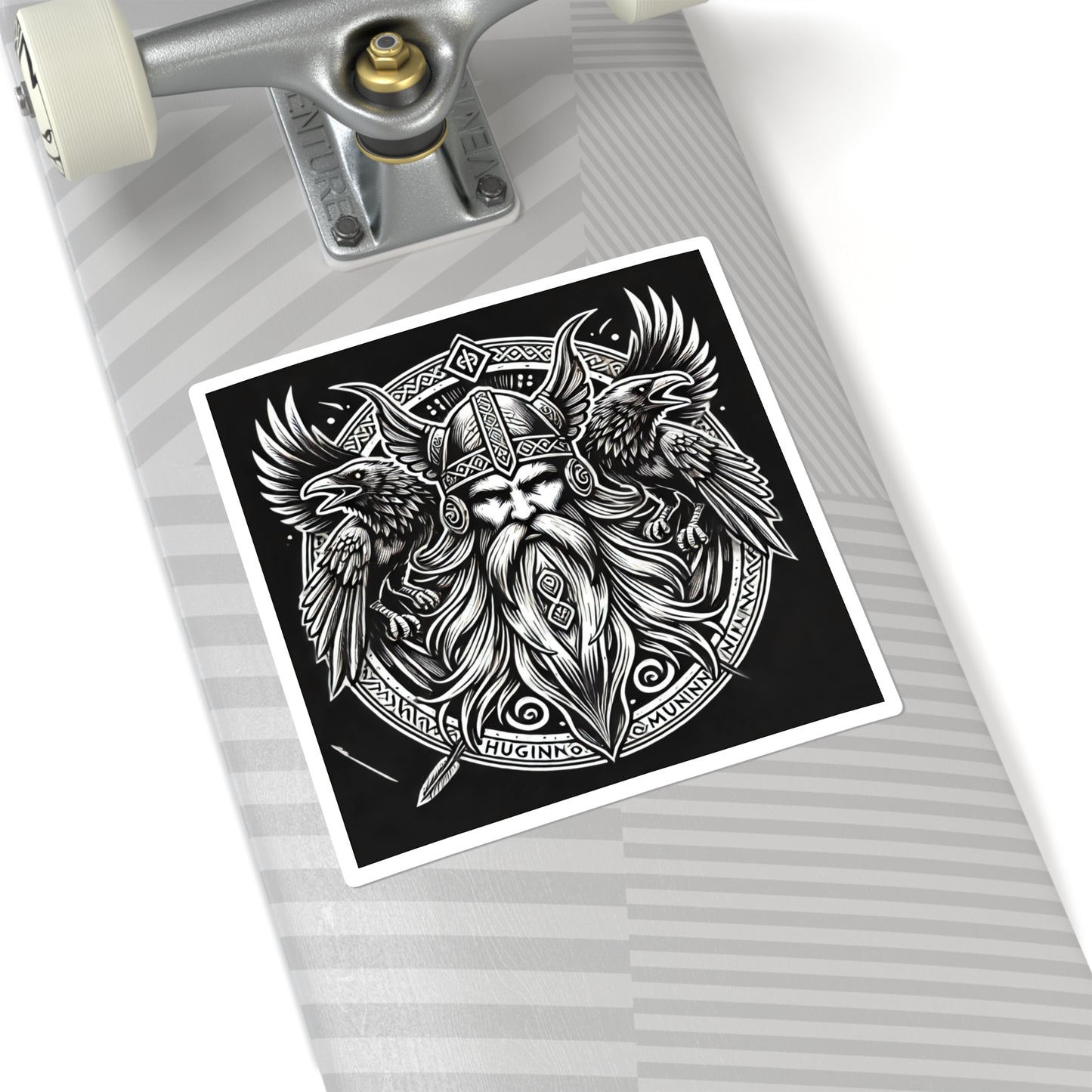 Odin with his Ravens Huginn and Muninn- Square Stickers