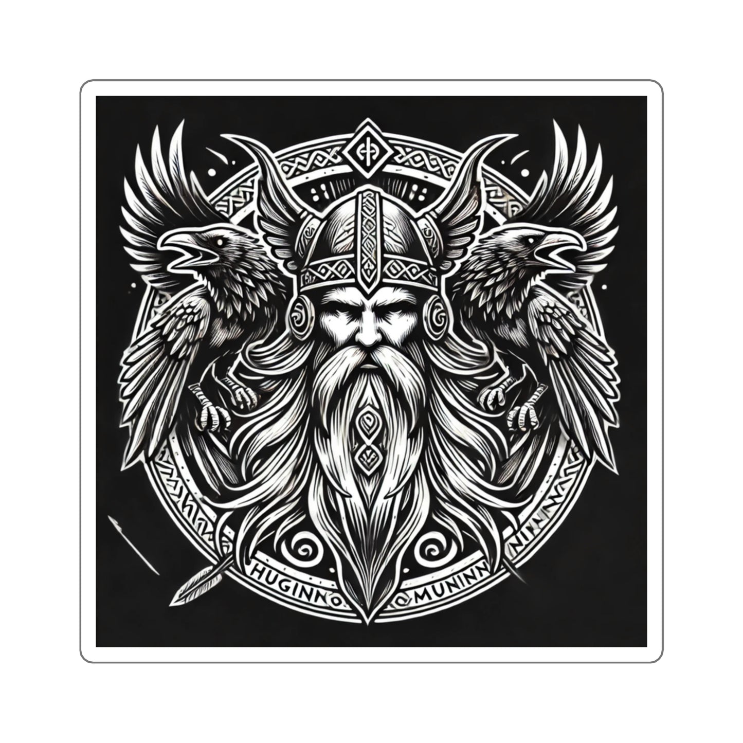 Odin with his Ravens Huginn and Muninn- Square Stickers