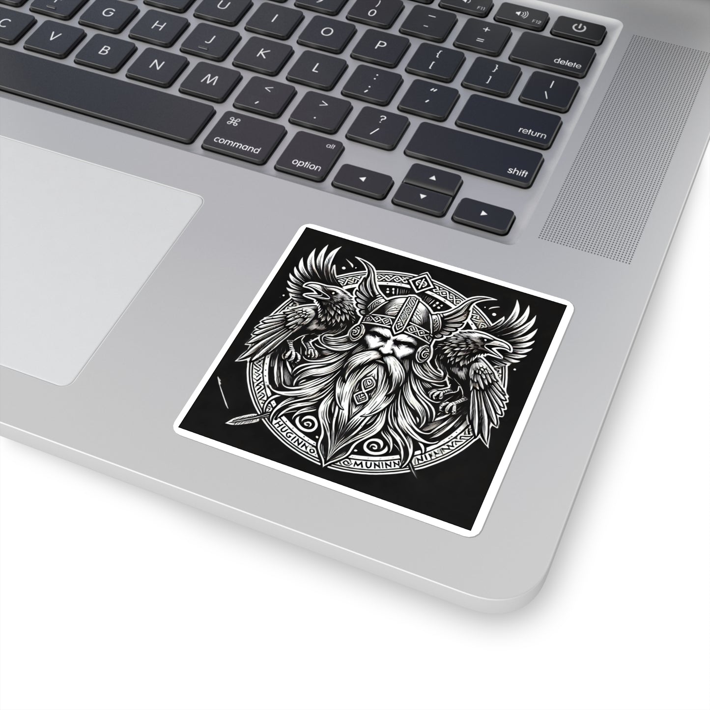 Odin with his Ravens Huginn and Muninn- Square Stickers