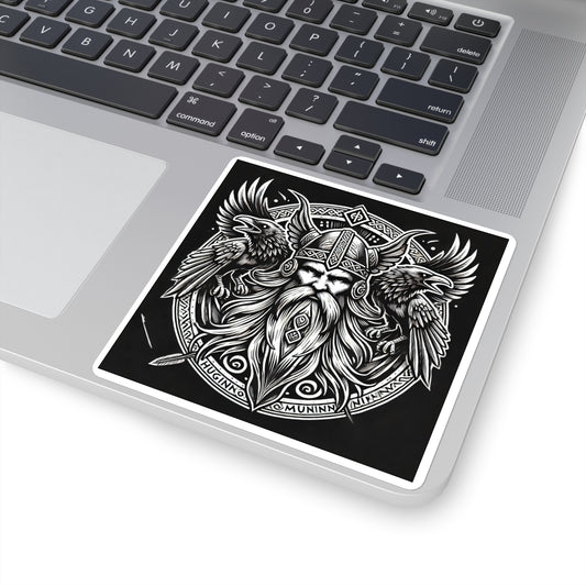 Odin with his Ravens Huginn and Muninn- Square Stickers