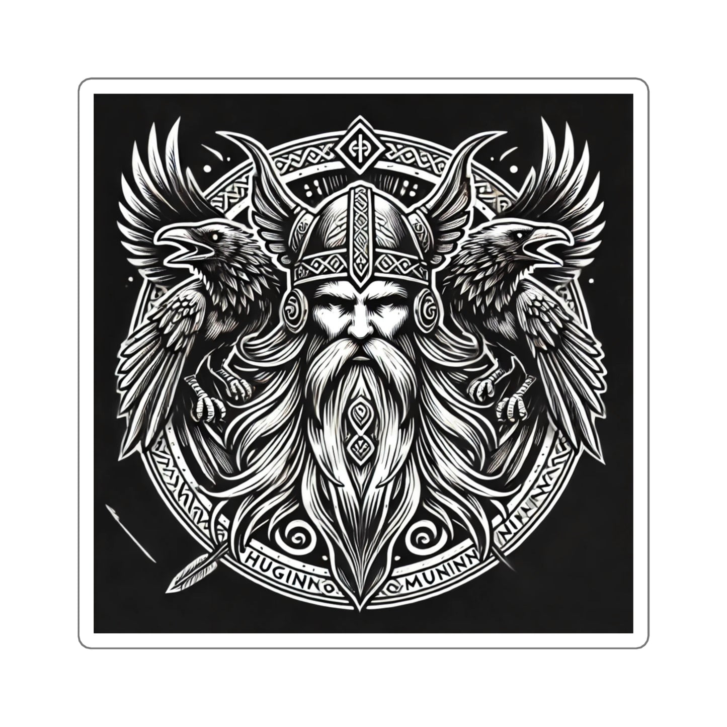 Odin with his Ravens Huginn and Muninn- Square Stickers