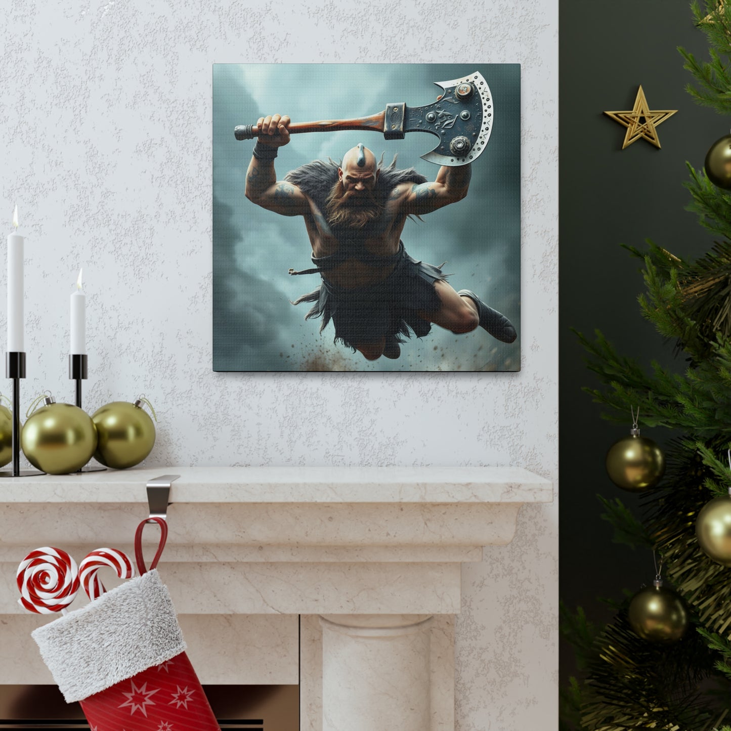 Viking Beserker in Mid Air Assault- Canvas Print