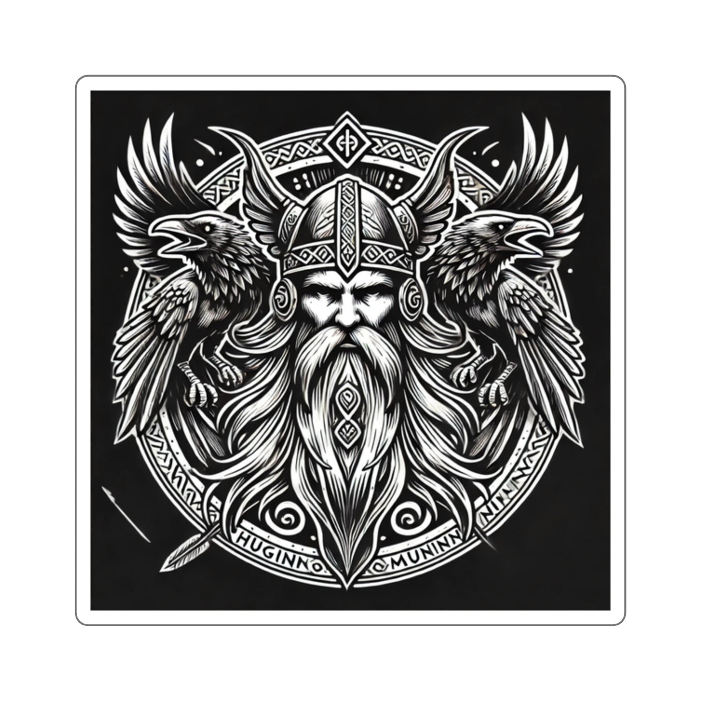 Odin with his Ravens Huginn and Muninn- Square Stickers