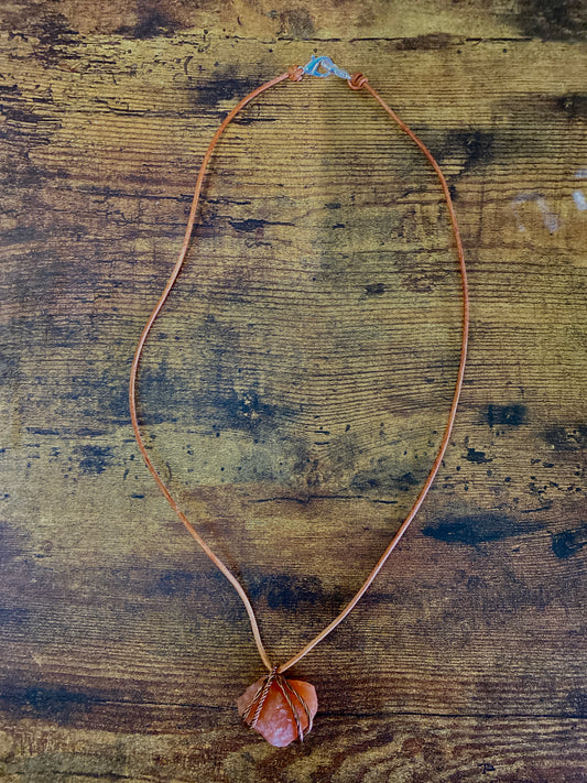 Sunstone Necklace Intertwined with Copper Strand